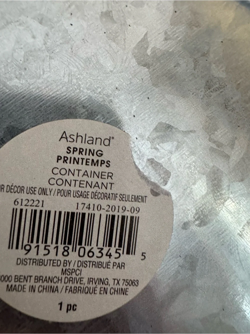 Galvanized Metal Watering Pitcher - Silver Ashland Springs Printemps Container
